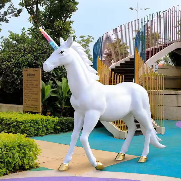 Outdoor garden living life size Unicorn statue fiberglass life size horse statues