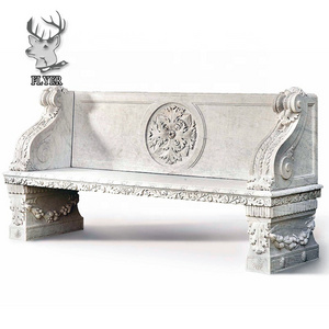 Garden statuary decoration polished natural white marble stone bench with back