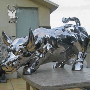 Outdoor metal garden sculpture crafts large polished stainless steel bull sculpture for sale