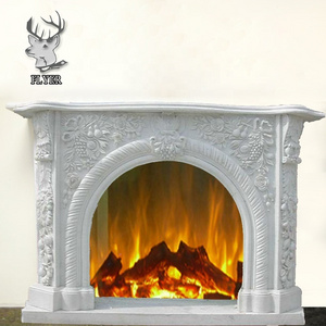 French style natural white marble freestanding stone home fireplace surround