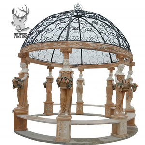 Outdoor Garden Decoration Round Gazebo Marble Made Hand Carved Garden Roman Stone Gazebo For Sale