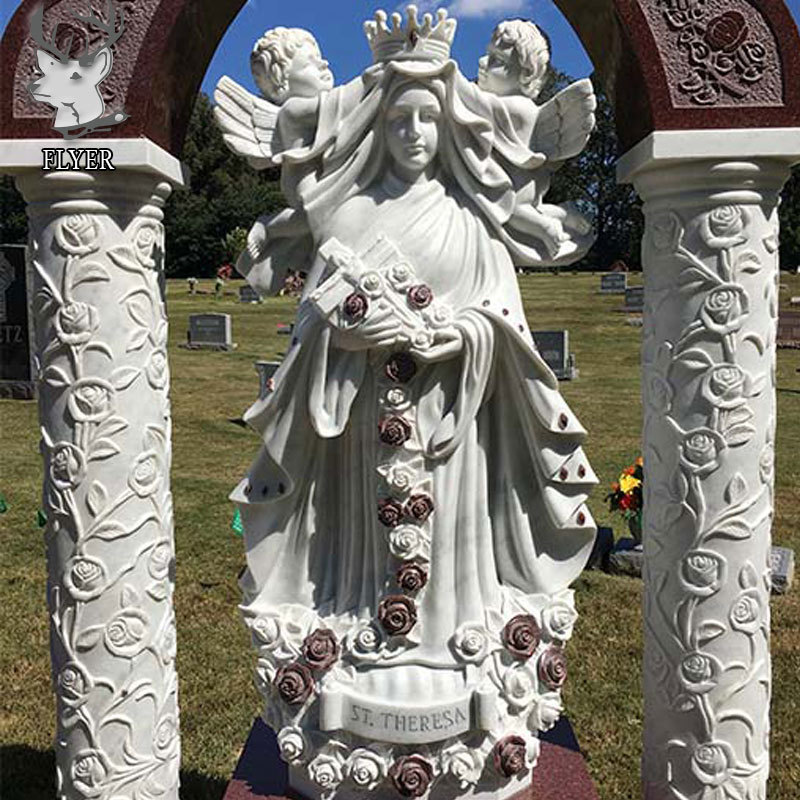 Italy Marble Cemetery Stone Headstone White Marble Virgin Mary Statue Granite Headstone With Carved Flowers