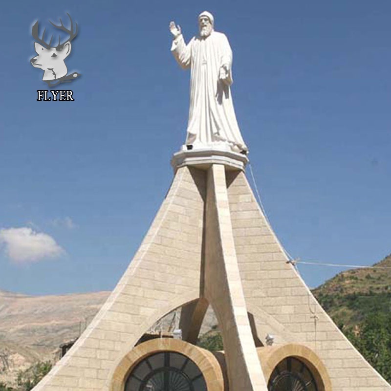 Outdoor Decoration Life Size Religious Carving Stone Saint Catholic Charbel Marble Sitting Reading St Charbel Statue