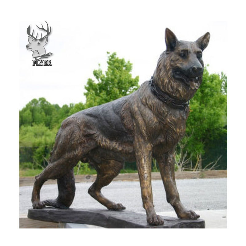 Garden Decoration Modern Metal Craft Animal Dog Statue Life-Size Standing German Shepherd Bronze Dog Statue