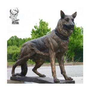 Garden Decoration Modern Metal Craft Animal Dog Statue Life-Size Standing German Shepherd Bronze Dog Statue