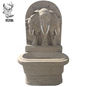 Outdoor Home Decoration Customized Modern Animal Elephant Carved Statue Water Fountain Beige Marble Wall Fountain