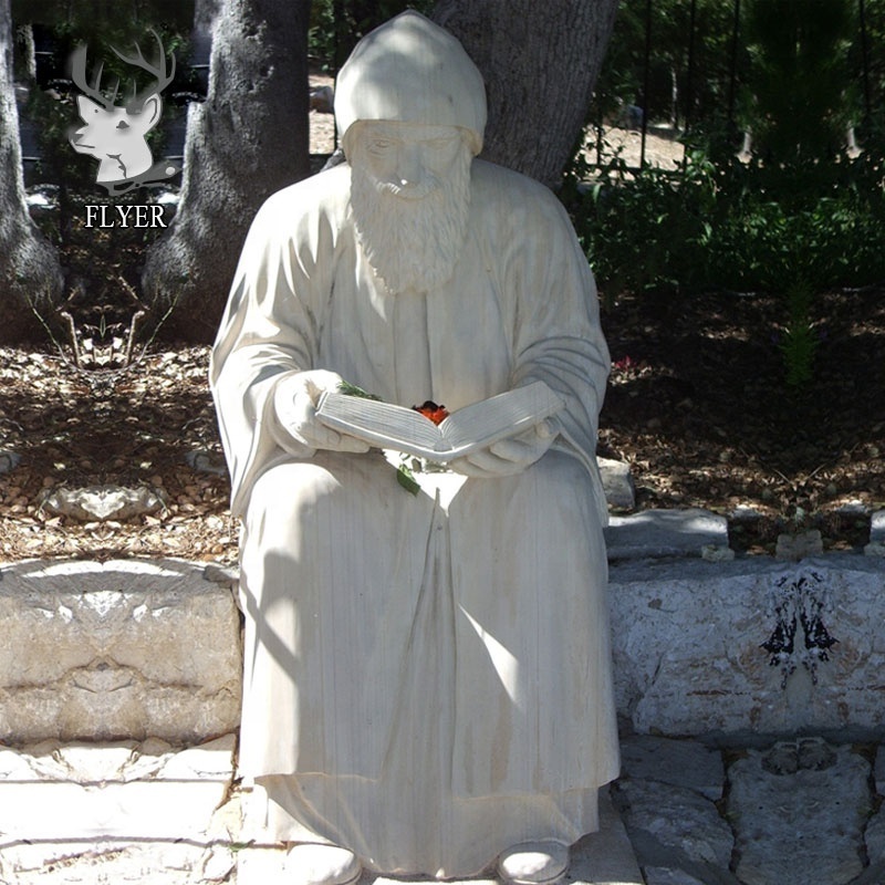 Outdoor Decoration Life Size Religious Carving Stone Saint Catholic Charbel Marble Sitting Reading St Charbel Statue