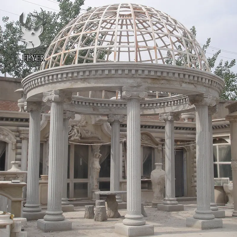 Outdoor Garden Decoration Round Gazebo Marble Made Hand Carved Garden Roman Stone Gazebo For Sale