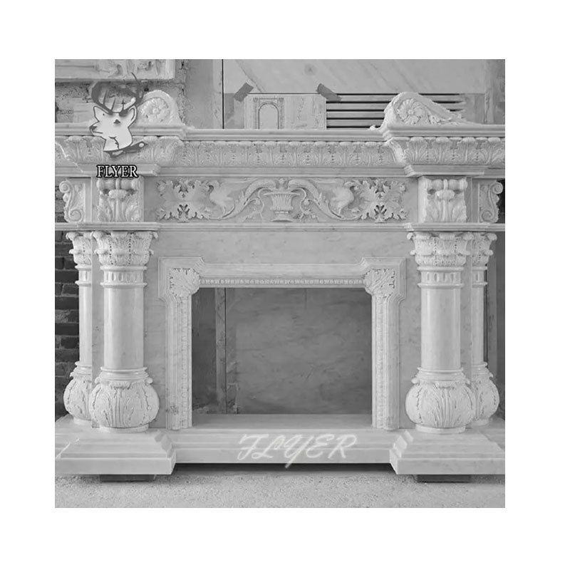 Home Decoration Natural  Marble Sculpture Fireplace Mantel Stone Carving Natural White Marble Column Fireplace