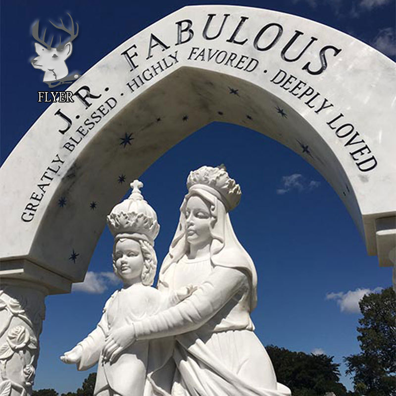 Italy Marble Cemetery Stone Headstone White Marble Virgin Mary Statue Granite Headstone With Carved Flowers