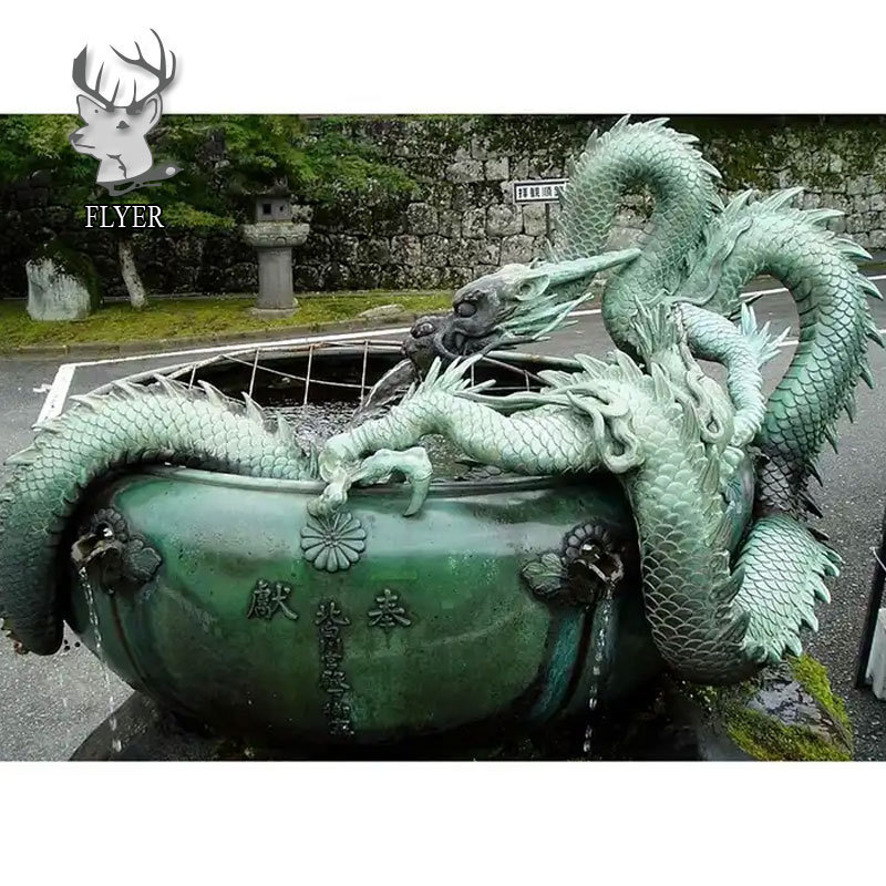 Modern Outdoor Decoration Eastern Mythical Creatures Feng Shui Bronze  Dragon Statue Garden Bronze Water Fountain