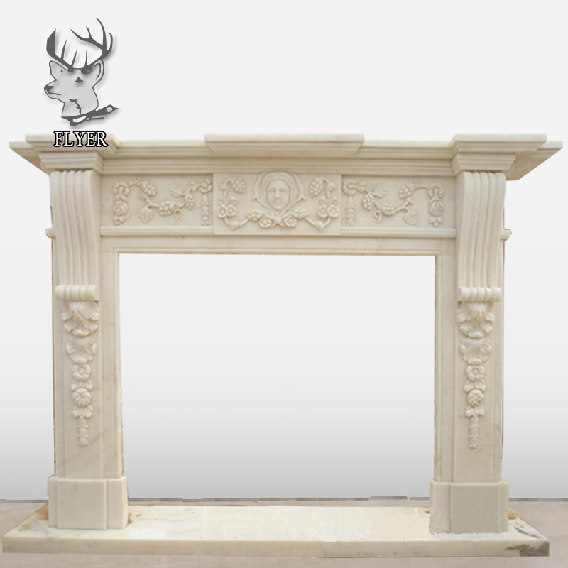 French style natural white marble freestanding stone home fireplace surround