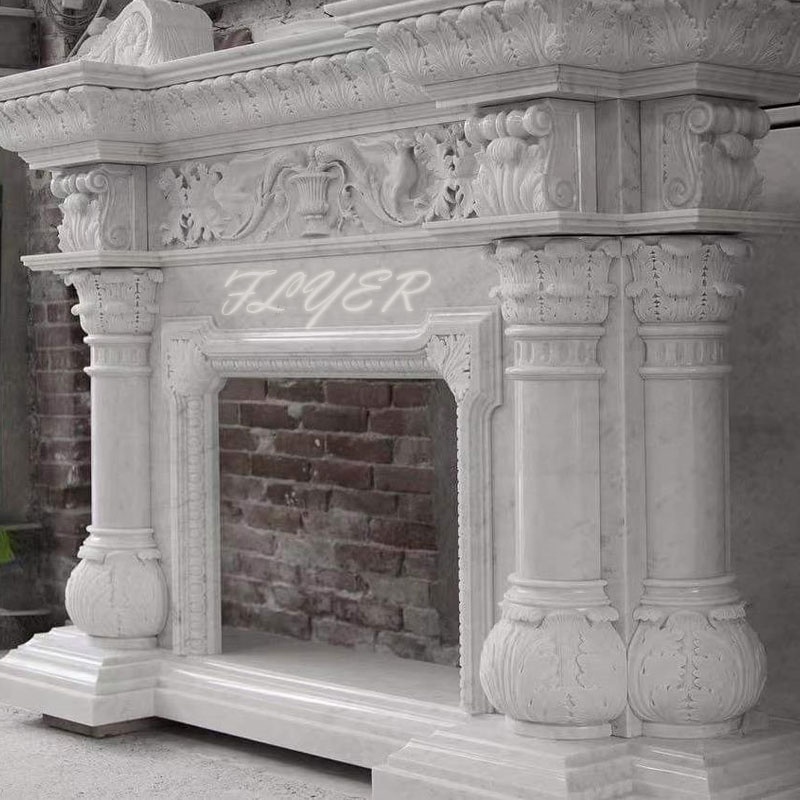 Home Decoration Natural  Marble Sculpture Fireplace Mantel Stone Carving Natural White Marble Column Fireplace