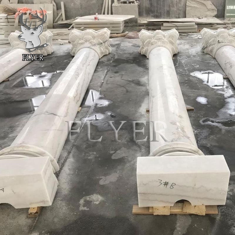 Exterior Round Shape Hollow Natural Stone Column Decorative Stone Carving Greek Columns White Stone Pillar Columns