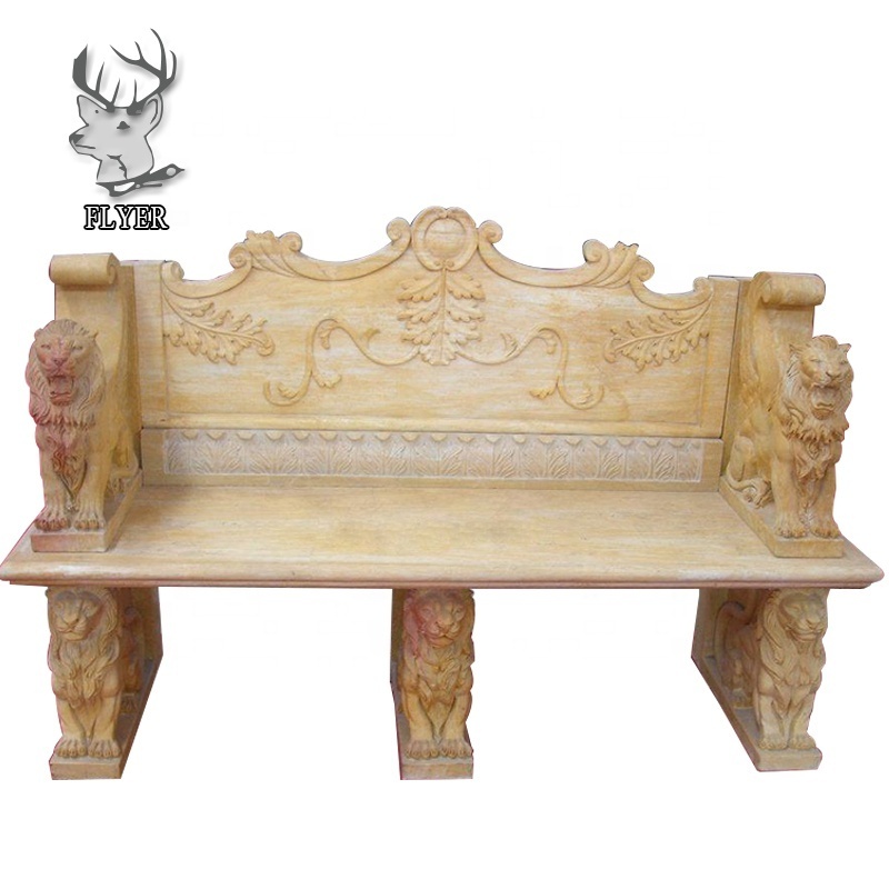 Garden statuary decoration polished natural white marble stone bench with back