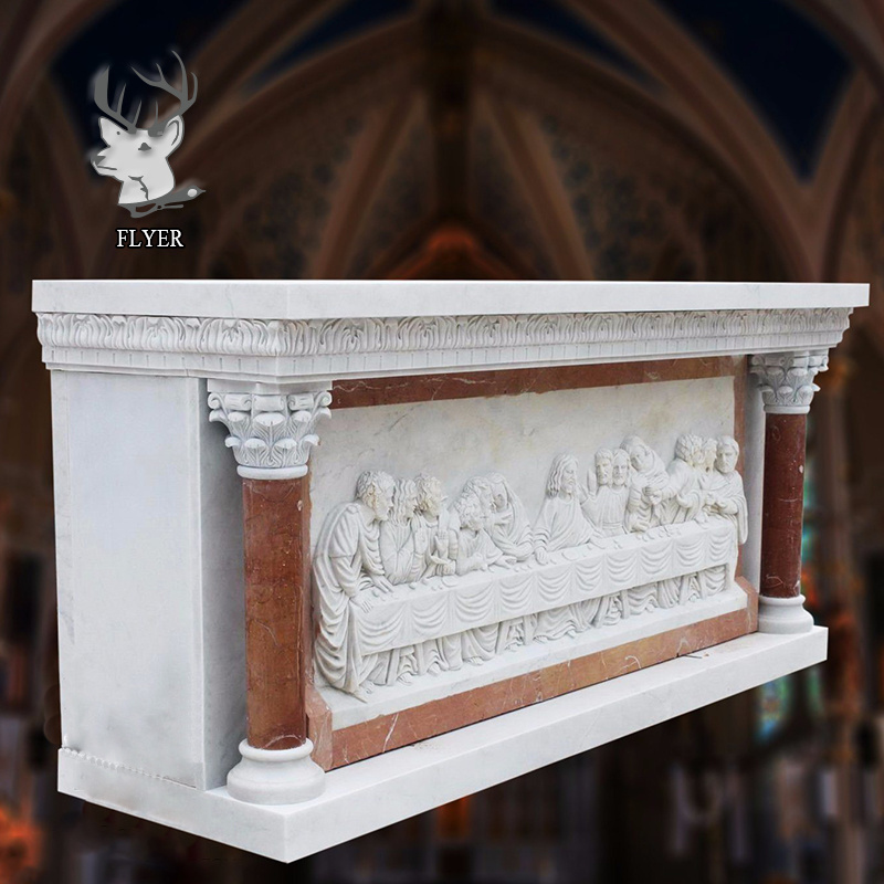 New design large white marble altar with columns for sale