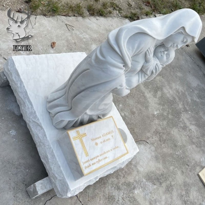 Wholesale Customized Modern Stone Statue Memorial Monuments White Marble Virgin Mary Tombstone