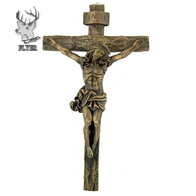 High quality custom metal crafts casting brass crucifix wall cross with jesus statue for sale