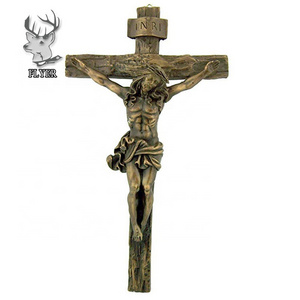 High quality custom metal crafts casting brass crucifix wall cross with jesus statue for sale