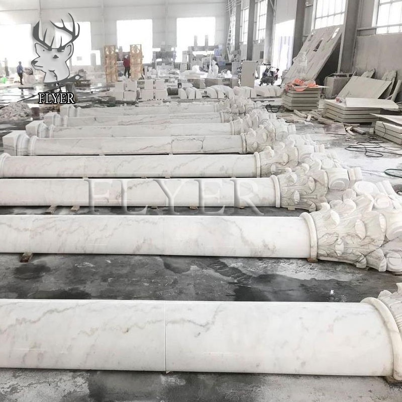 Exterior Round Shape Hollow Natural Stone Column Decorative Stone Carving Greek Columns White Stone Pillar Columns