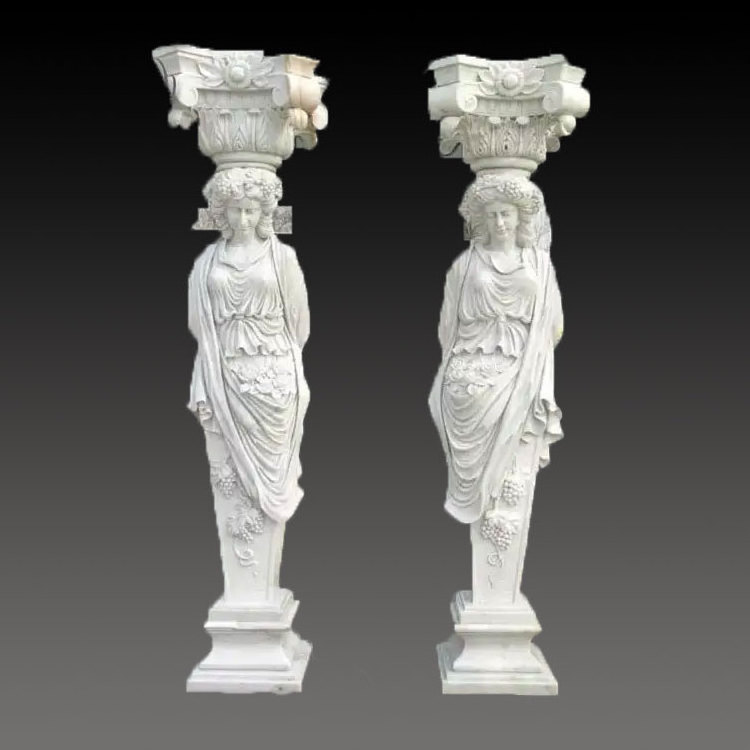 Indoor Decorative Columns Hand Carved Figure Statue Pillar Decorative Marble Stone Greek Columns Greek Sculpture Marble Column