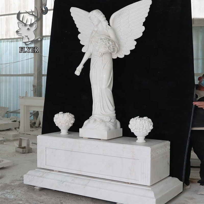 Outdoor Cemetery Hand Carved Life Size Angel Statue Monument Memorial Marble Angel Headstone