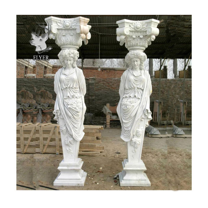 Indoor Decorative Columns Hand Carved Figure Statue Pillar Decorative Marble Stone Greek Columns Greek Sculpture Marble Column