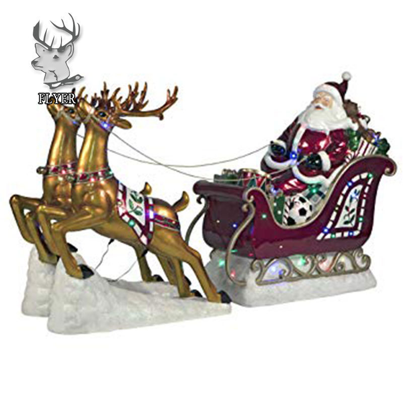 Factory Christmas theme sculpture decoration fiberglass Sleigh and Santa large outdoor statue