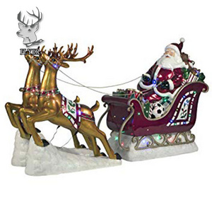 Factory Christmas theme sculpture decoration fiberglass Sleigh and Santa large outdoor statue