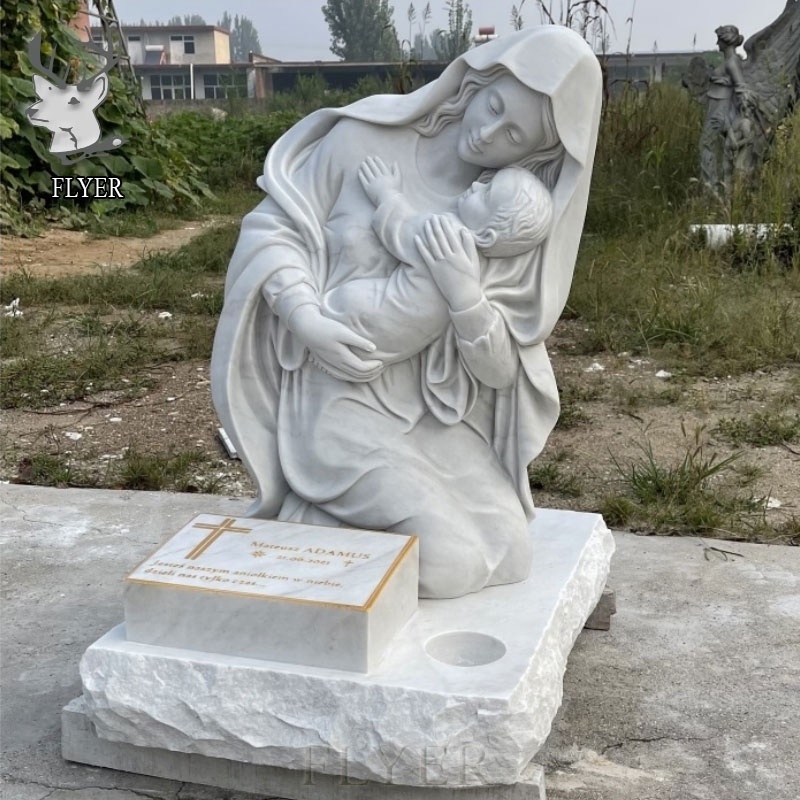 Wholesale Customized Modern Stone Statue Memorial Monuments White Marble Virgin Mary Tombstone