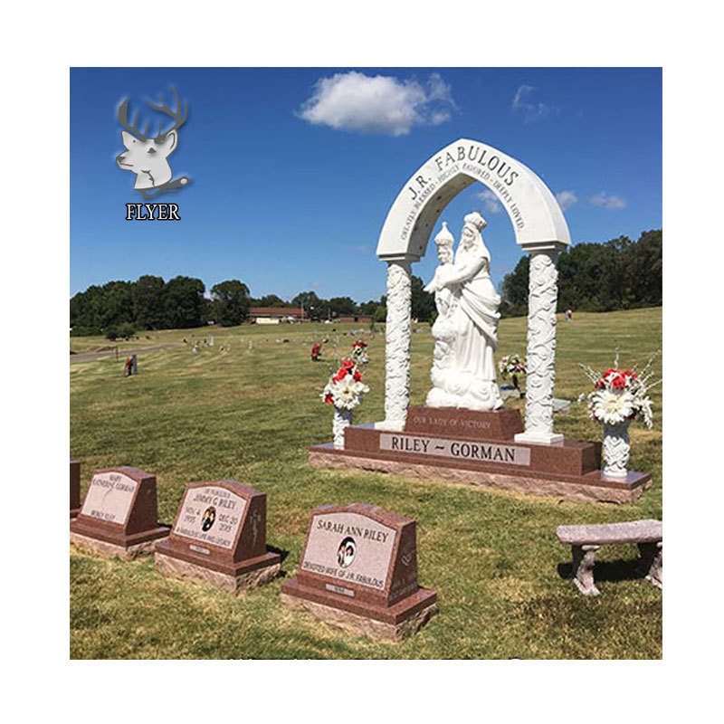 Italy Marble Cemetery Stone Headstone White Marble Virgin Mary Statue Granite Headstone With Carved Flowers