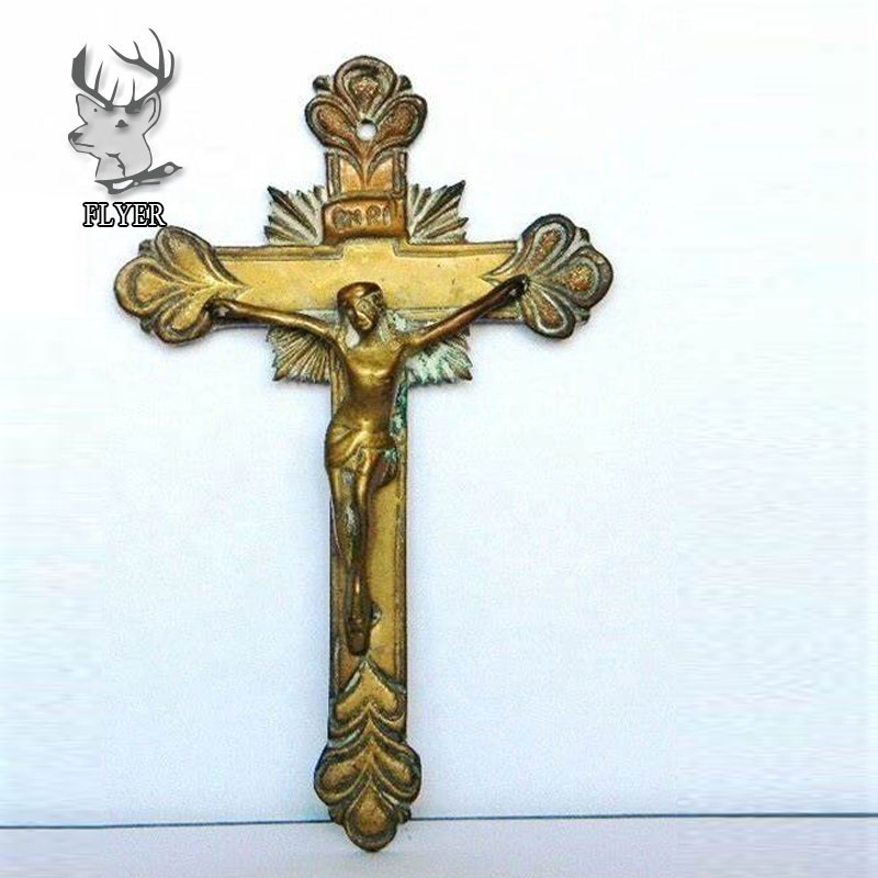 High quality custom metal crafts casting brass crucifix wall cross with jesus statue for sale