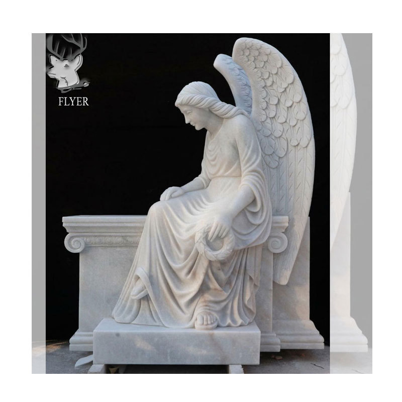 Outdoor Cemetery Hand Carved Life Size Angel Statue Monument Memorial Marble Angel Headstone