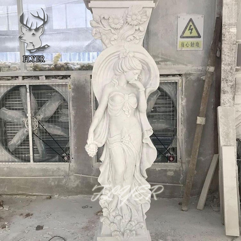 Indoor Decorative Columns Hand Carved Figure Statue Pillar Decorative Marble Stone Greek Columns Greek Sculpture Marble Column