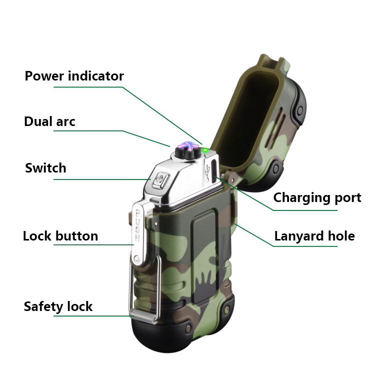 OBSHORSE Custom Cigarette Waterproof Windproof Dual Arc Rechargeable USB Electric Lighter