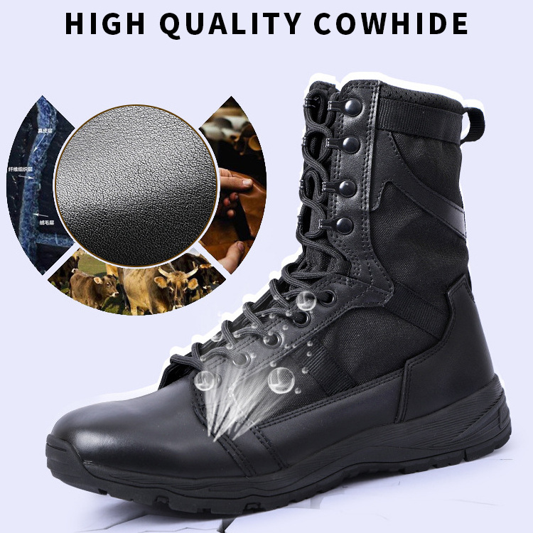 OBSHORSE Men's Haigh Quality Black Desert Jungle Combat Tactical Combat Boots Leather Brown Boots