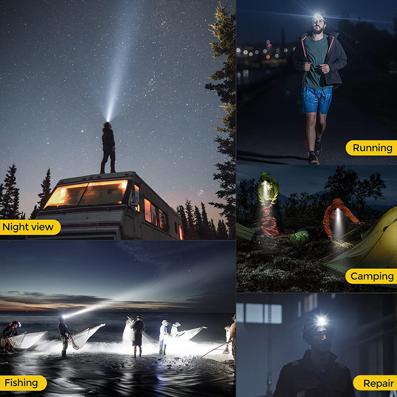 OBSHORSE Head Lamp Running Cycling Fishing T6 Light Headlight Outdoor Waterproof USB Induction Floodlight Camping Rechargeable Headlamps