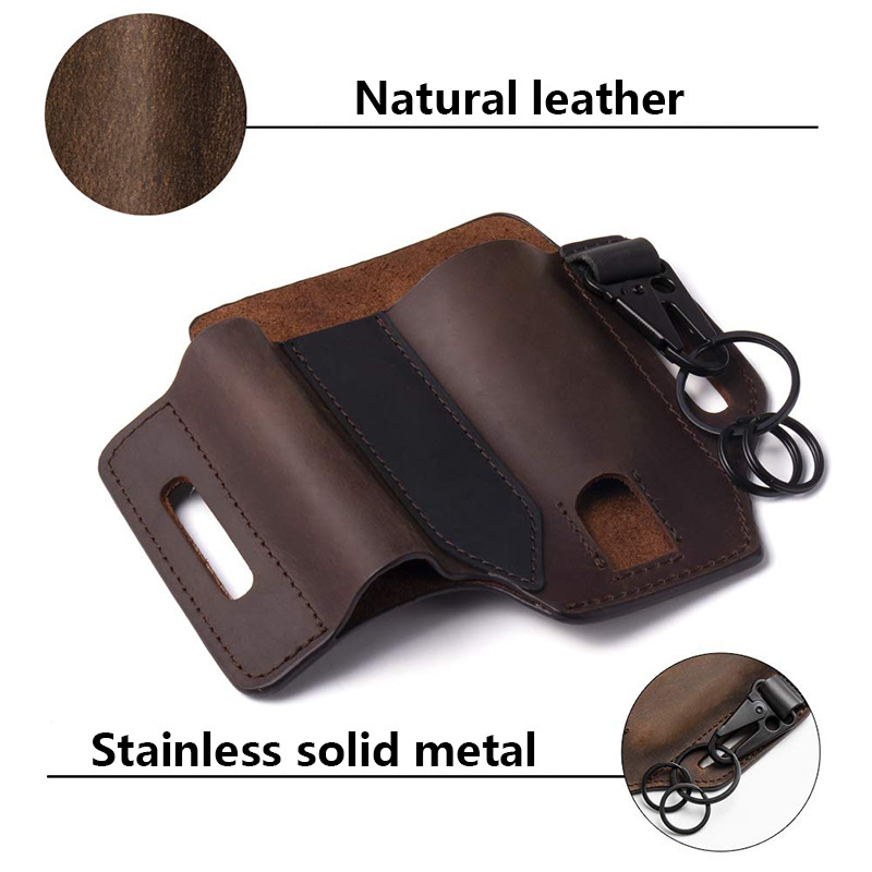 OBSHORSE Genuine Leather Edc Belt Loop Waist Multitool Sheath with Key Holder for Belt and Flashlight Sheath Multitool Pouch