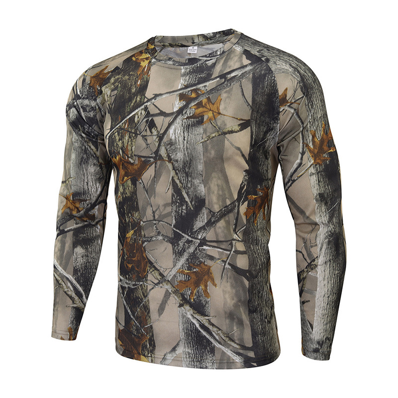 OBSHORSE Tactical Outdoor Real Tree Men's t-shirt Hunting Clothing Hiking Camping t Shirts Realtree Camo Shirt