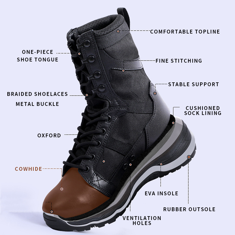 OBSHORSE Men's Haigh Quality Black Desert Jungle Combat Tactical Combat Boots Leather Brown Boots