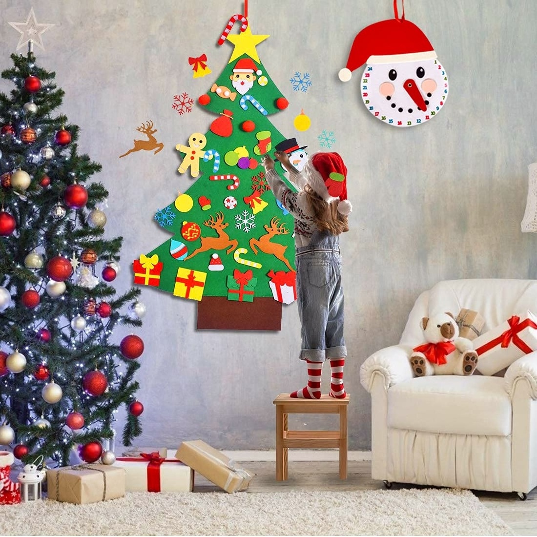 Christmas New Year Craft Gifts Wall Hanging DIY Decorations Hanging Kids Felt Christmas Tree