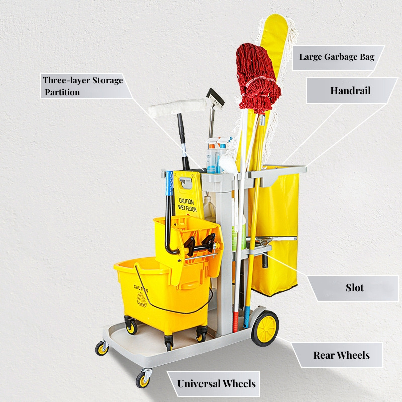 Multi-function Plastic Cleaning Cart Housekeeping Trolley Restaurant Hotel Cleaning Trolley Cart with Wheels