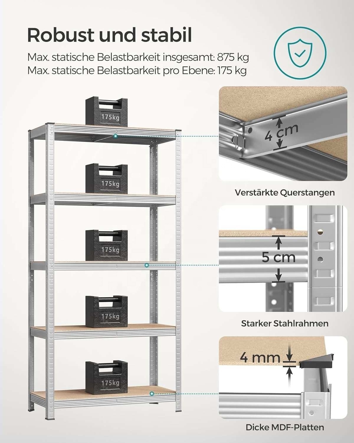 180 x 120 x 60cm  Black color 5 Tier Boltless Heavy Duty Garage Shelving Unit 1000kg Load Weight Metal Shelving Unit