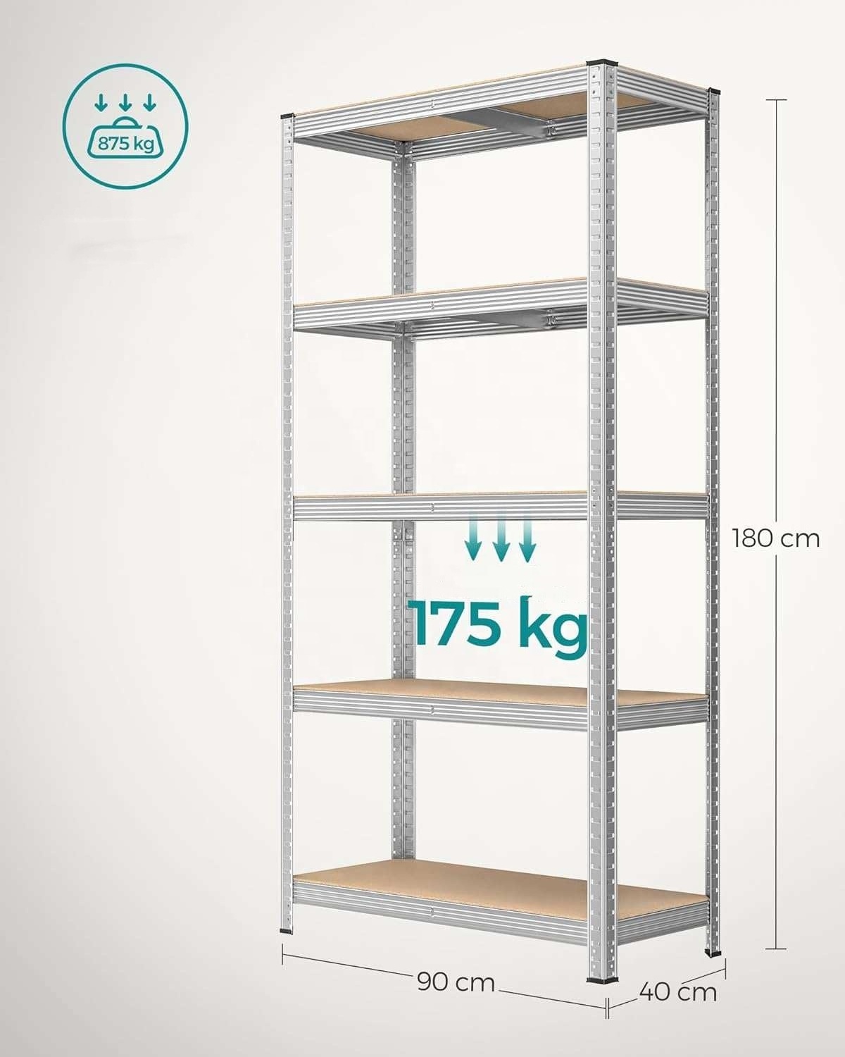 180 x 120 x 60cm  Black color 5 Tier Boltless Heavy Duty Garage Shelving Unit 1000kg Load Weight Metal Shelving Unit