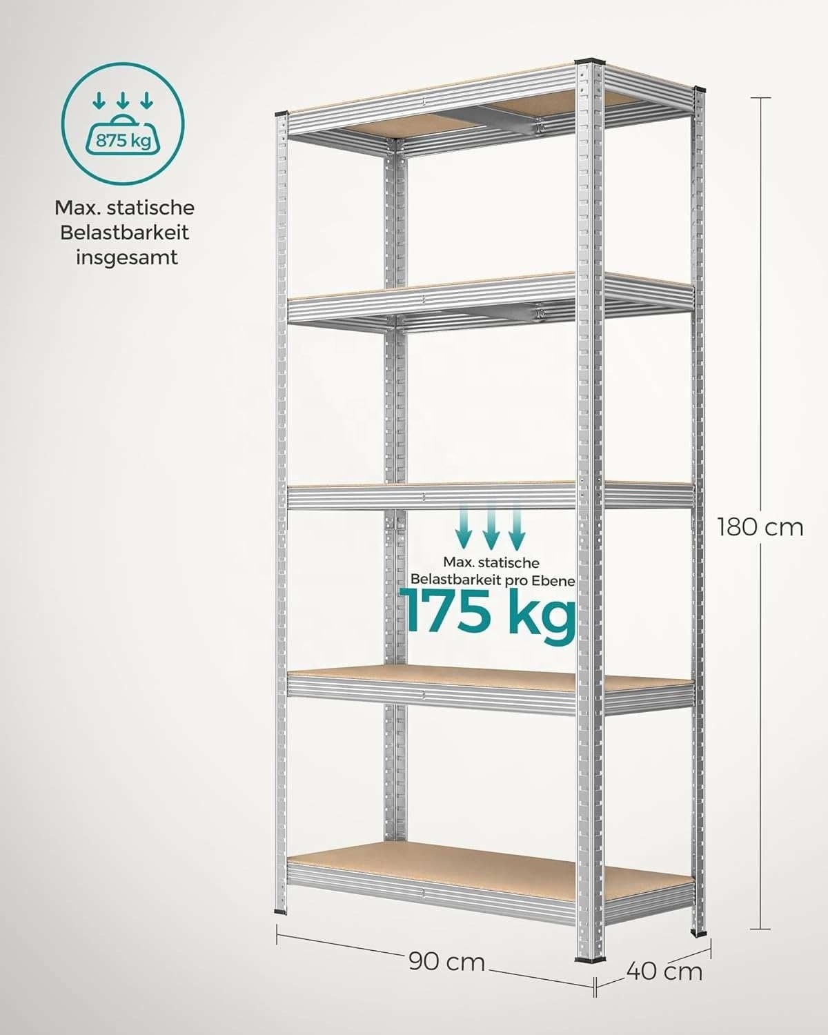 180 x 120 x 60cm  Black color 5 Tier Boltless Heavy Duty Garage Shelving Unit 1000kg Load Weight Metal Shelving Unit