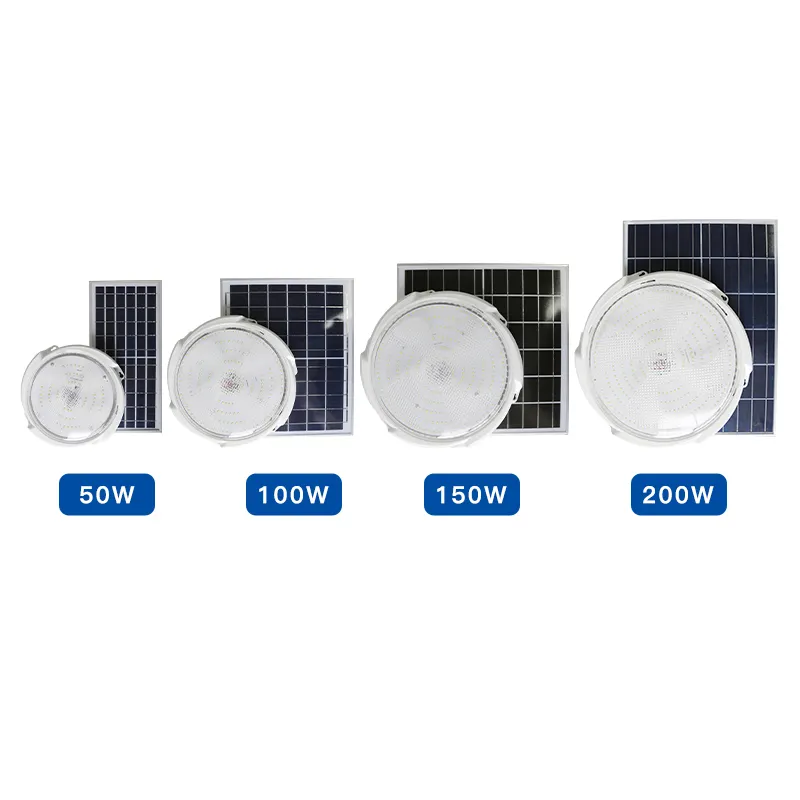 Waterproof Ip65 Outdoor Garden Indoor 50W 100W 150W 200W 300W Intelligent Solar LED Ceiling Light With Solar Panel