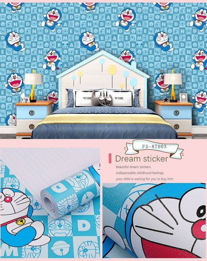 best price for children room Cartoon hello kitty doraemon wall paper rolls kids wallpaper