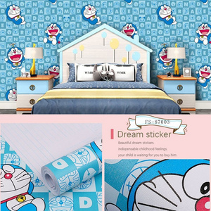 best price for children room Cartoon hello kitty doraemon wall paper rolls kids wallpaper