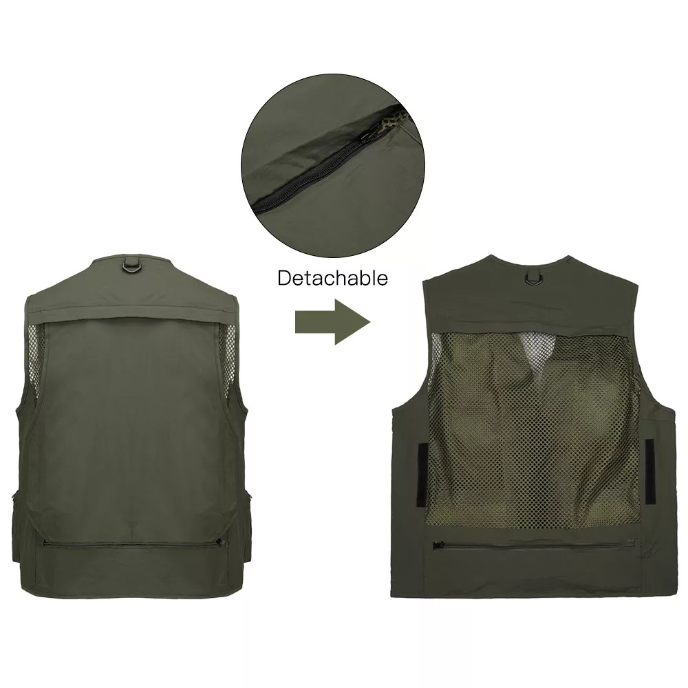 Custom Printed Logo Men's Utility Hiking Workwear Tool Men Multi Pockets Breathable Work Mesh Vest