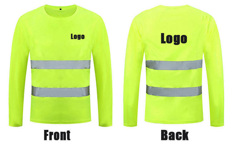 High Visibility Fluorescent Long Sleeve Quick Dry Hi Vis Workwear Custom Construction Men Work Wear Reflective Safety T Shirt